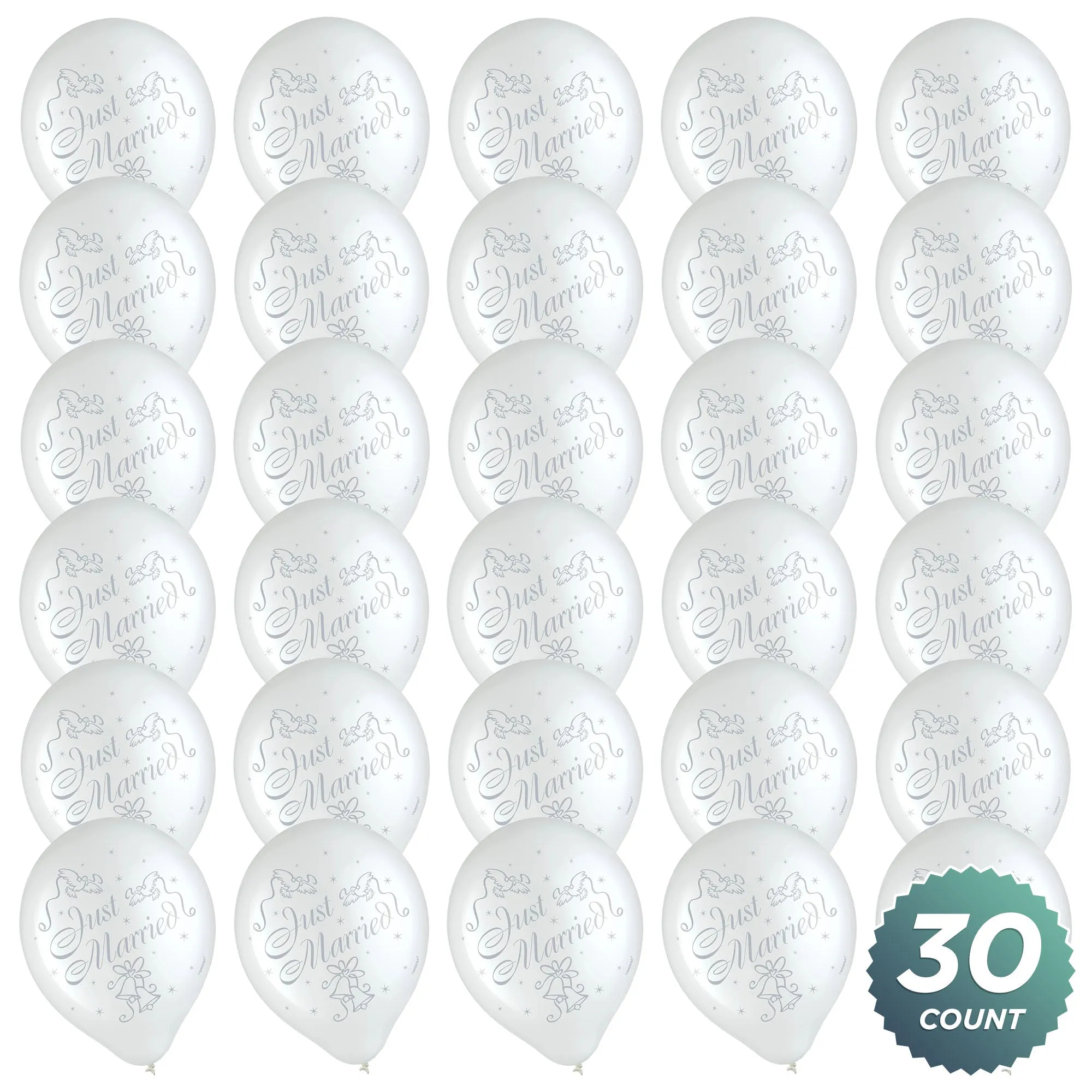 Bridal Party Supplies - White & Silver Latex Balloon Wedding Decorations, 30 Count