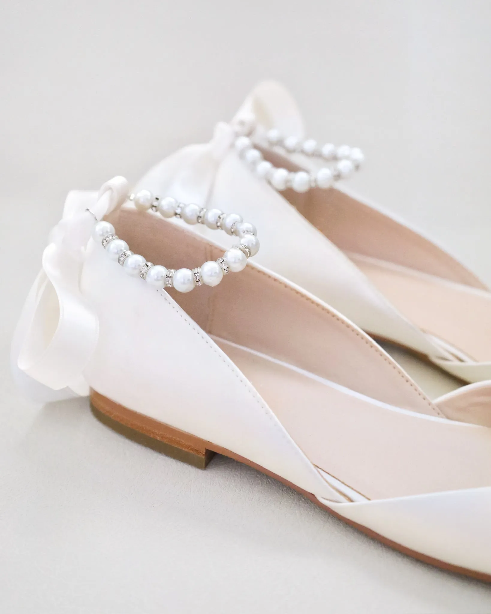 Bridal Round Toe Flat with Pearl Strap