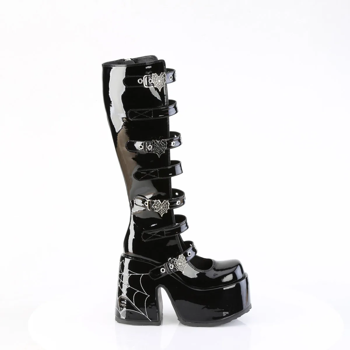 CAMEL-223 DemoniaCult Alternative Footwear Spider Web Mid-Calf Boots