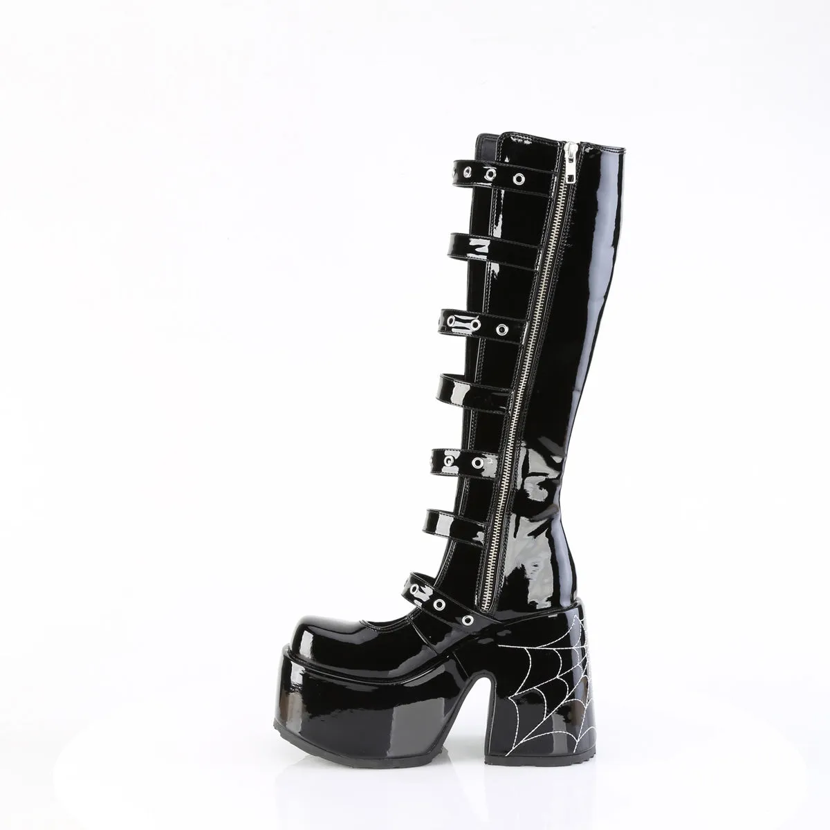 CAMEL-223 DemoniaCult Alternative Footwear Spider Web Mid-Calf Boots