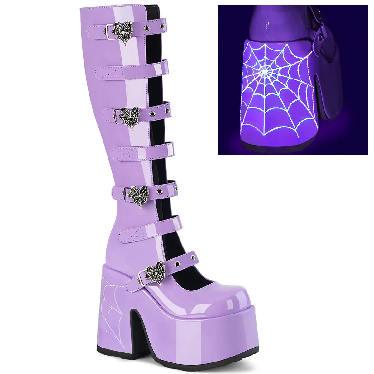 CAMEL-223 DemoniaCult Alternative Footwear Spider Web Mid-Calf Boots