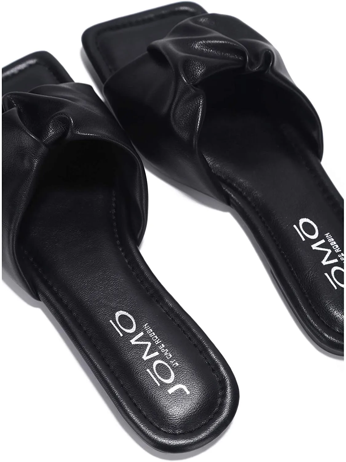 Cape Robbin JOMO Rangoon Black Flat Slip On Sandal Square Toe Fashion Mule Slide