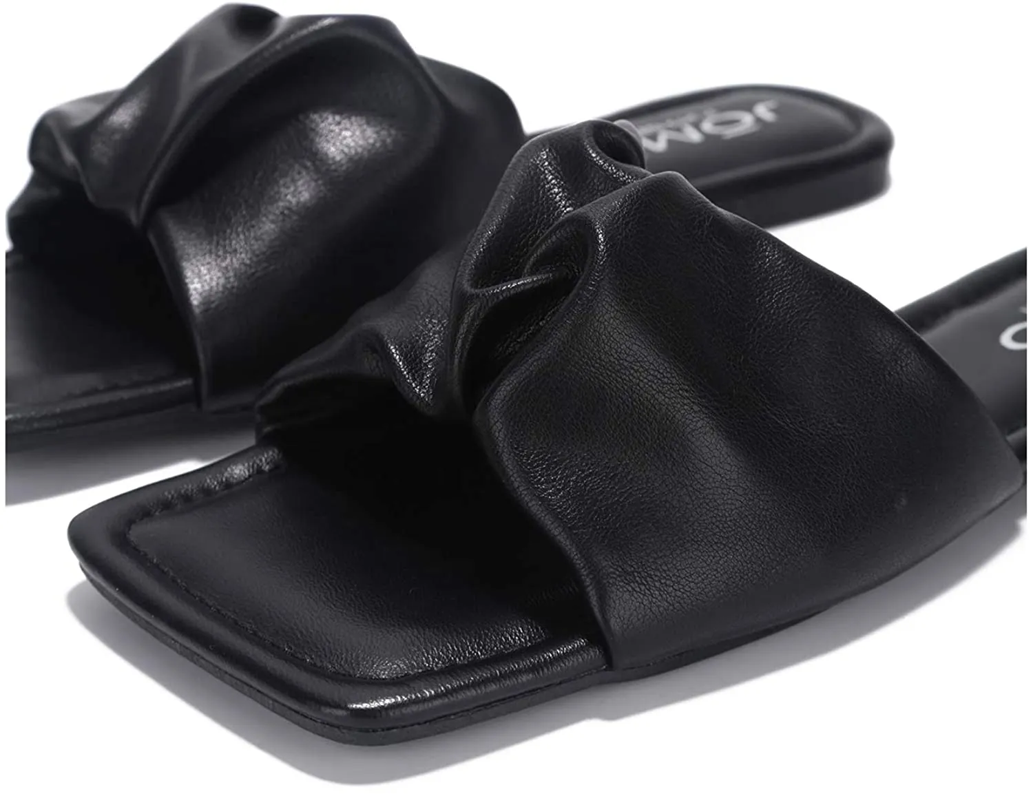 Cape Robbin JOMO Rangoon Black Flat Slip On Sandal Square Toe Fashion Mule Slide