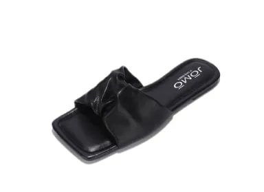 Cape Robbin JOMO Rangoon Black Flat Slip On Sandal Square Toe Fashion Mule Slide