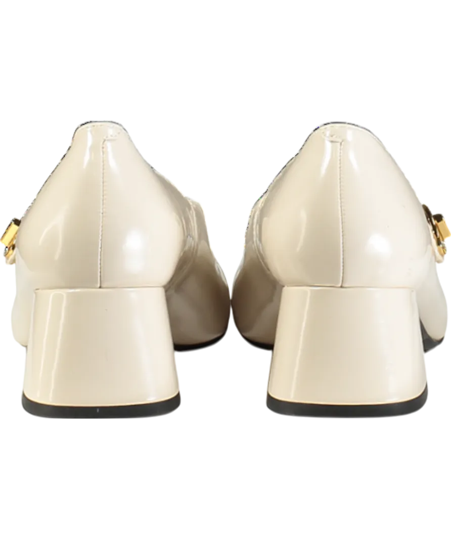 Charles & Keith Cream Hettie Patent Metallic-buckle Block-heel Mary Jane Shoes UK 5 EU 38 👠