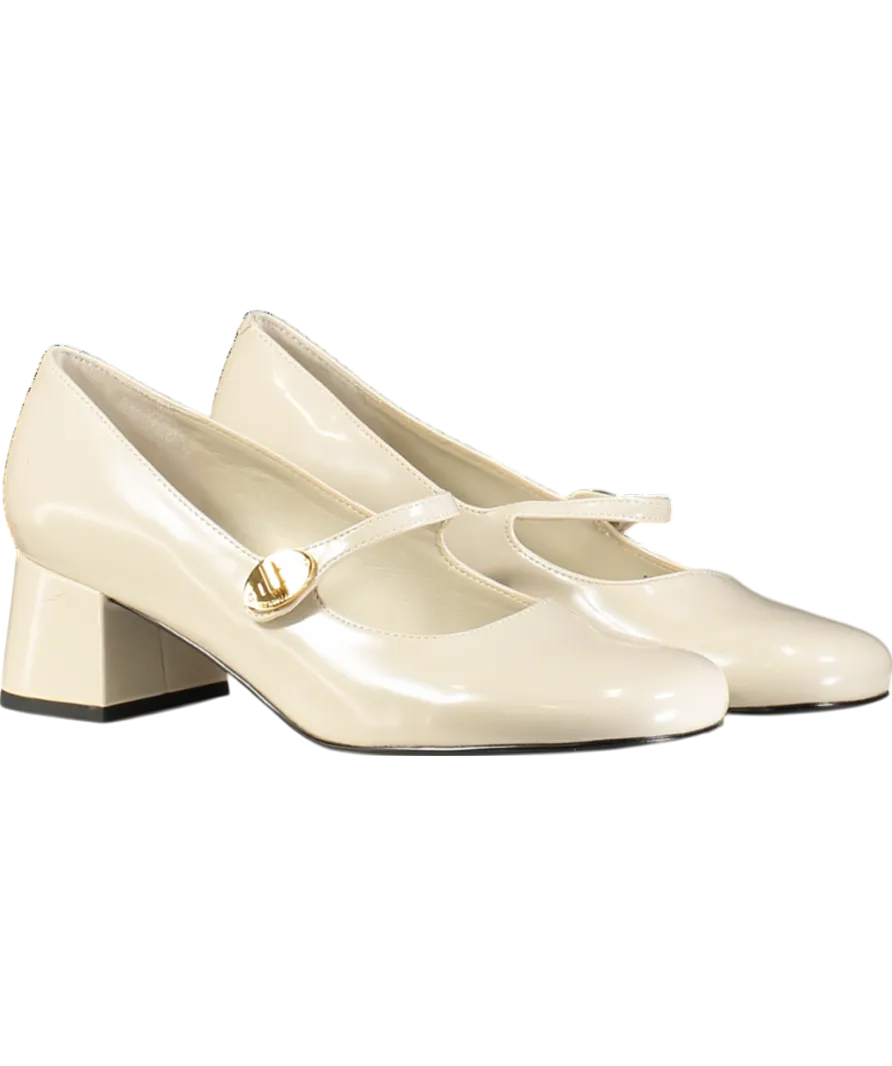 Charles & Keith Cream Hettie Patent Metallic-buckle Block-heel Mary Jane Shoes UK 5 EU 38 👠