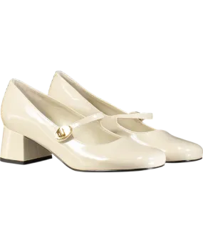 Charles & Keith Cream Hettie Patent Metallic-buckle Block-heel Mary Jane Shoes UK 5 EU 38 👠