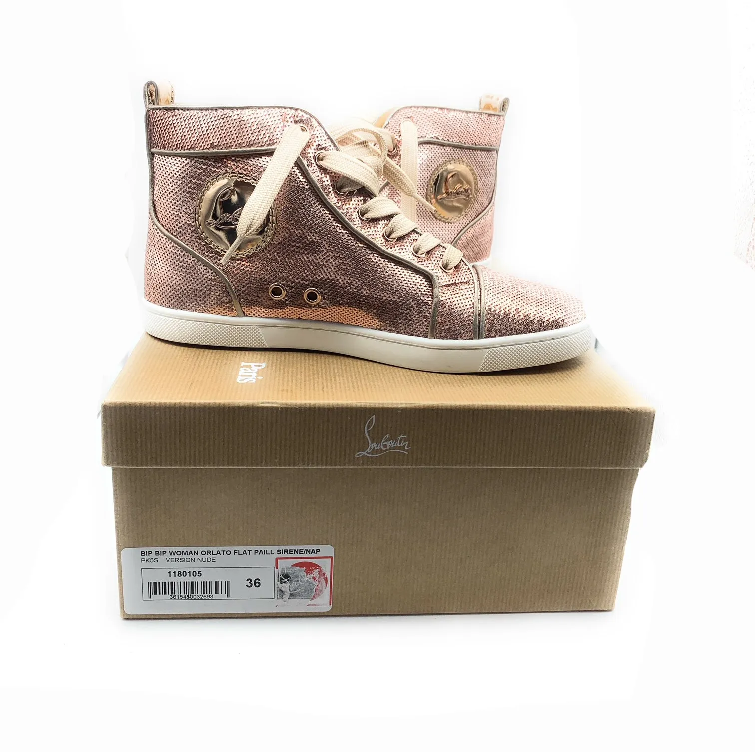 CHRISTIAN LOUBOUTIN - Bip Bip Orlato Flat Paill Sirene Hi-Top Womens Shoes 36 EU