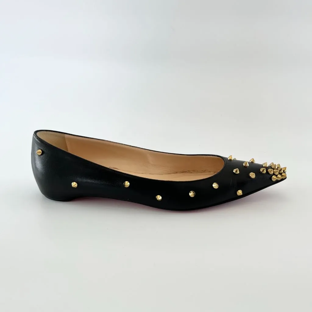 Christian Louboutin black leather spike flats, 38.5