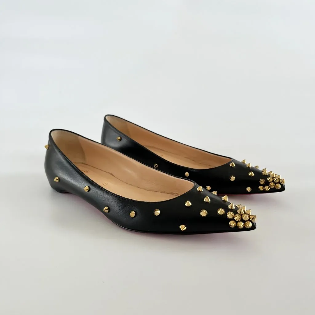 Christian Louboutin black leather spike flats, 38.5