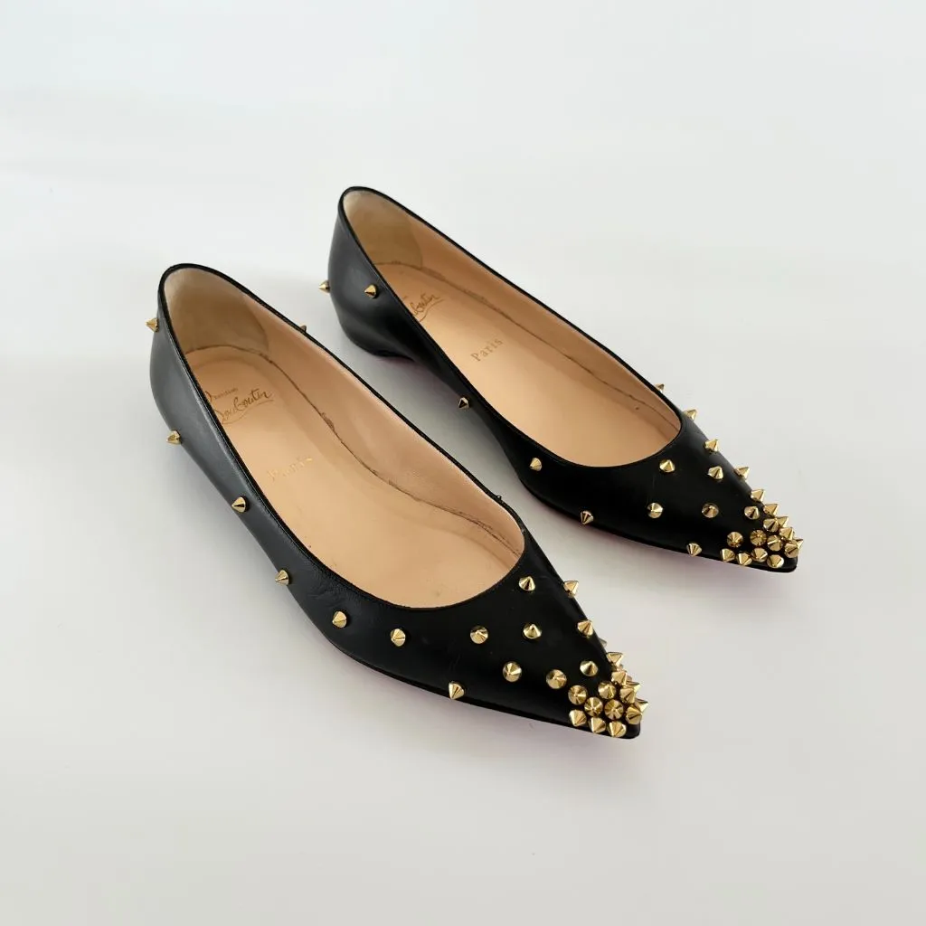 Christian Louboutin black leather spike flats, 38.5