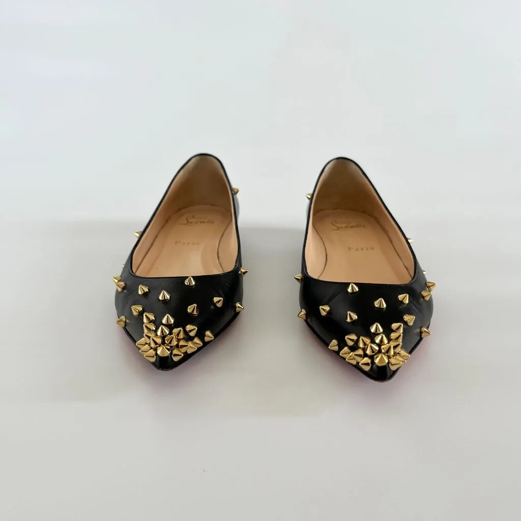Christian Louboutin black leather spike flats, 38.5