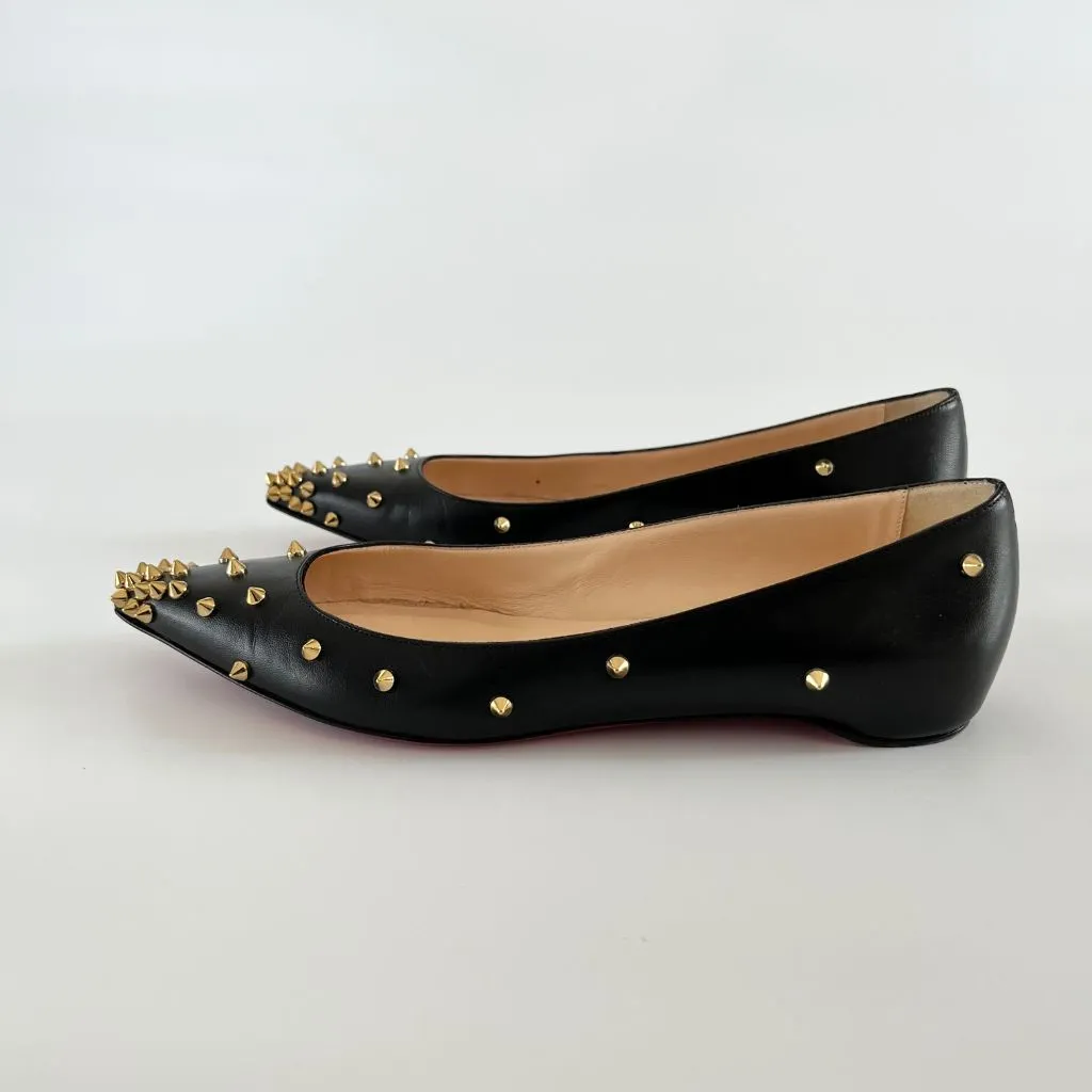 Christian Louboutin black leather spike flats, 38.5