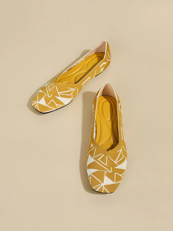 Color-Block Contrast Color Square-Toe V-Cut Flat Shoes