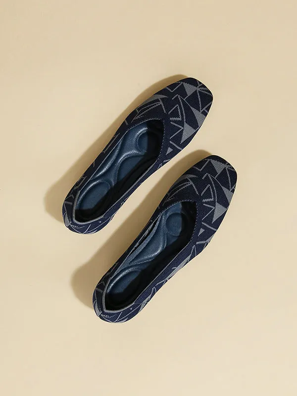 Color-Block Contrast Color Square-Toe V-Cut Flat Shoes