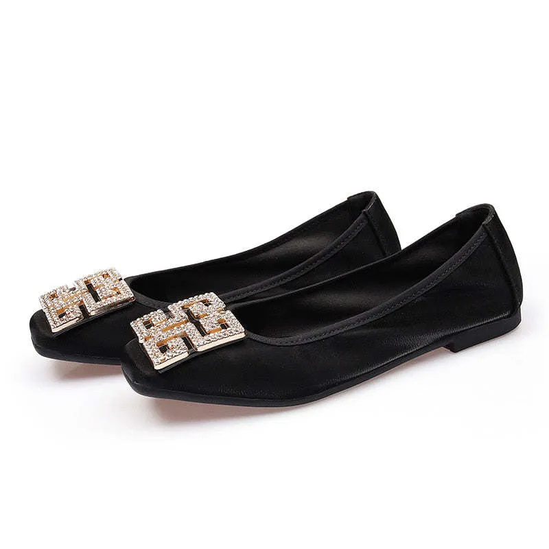 Comemore Leather Slip on Shoes for Women Ballet Flats Shallow Female Flat Shoe