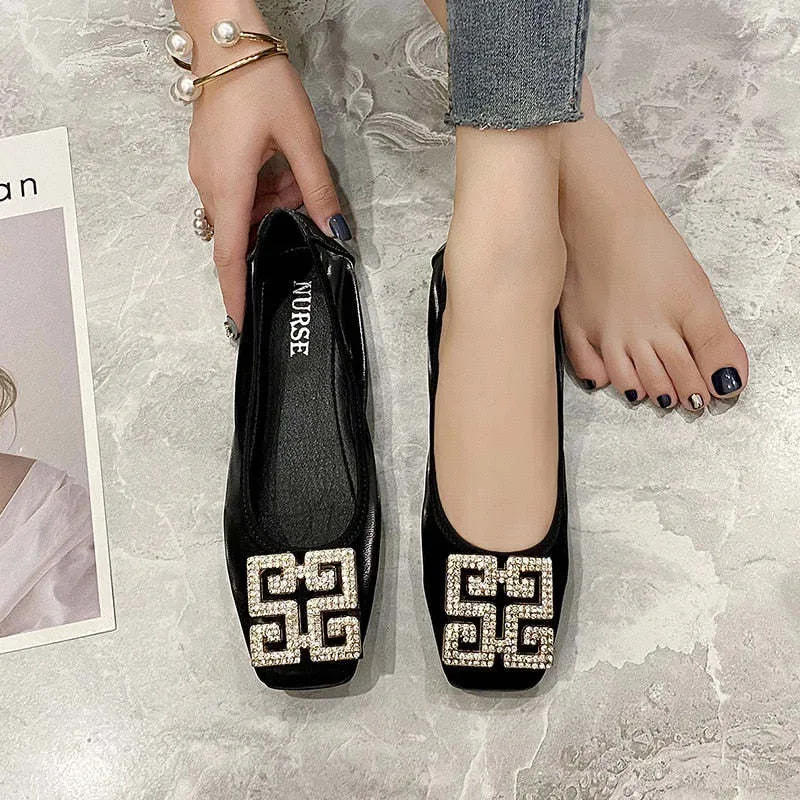 Comemore Leather Slip on Shoes for Women Ballet Flats Shallow Female Flat Shoe