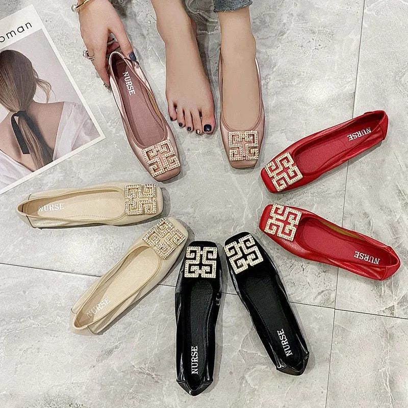 Comemore Leather Slip on Shoes for Women Ballet Flats Shallow Female Flat Shoe