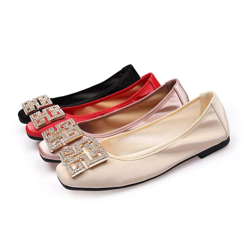 Comemore Leather Slip on Shoes for Women Ballet Flats Shallow Female Flat Shoe