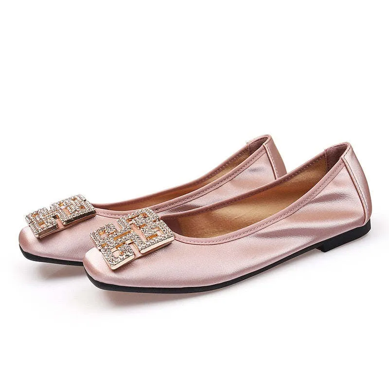 Comemore Leather Slip on Shoes for Women Ballet Flats Shallow Female Flat Shoe