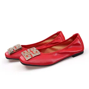Comemore Leather Slip on Shoes for Women Ballet Flats Shallow Female Flat Shoe