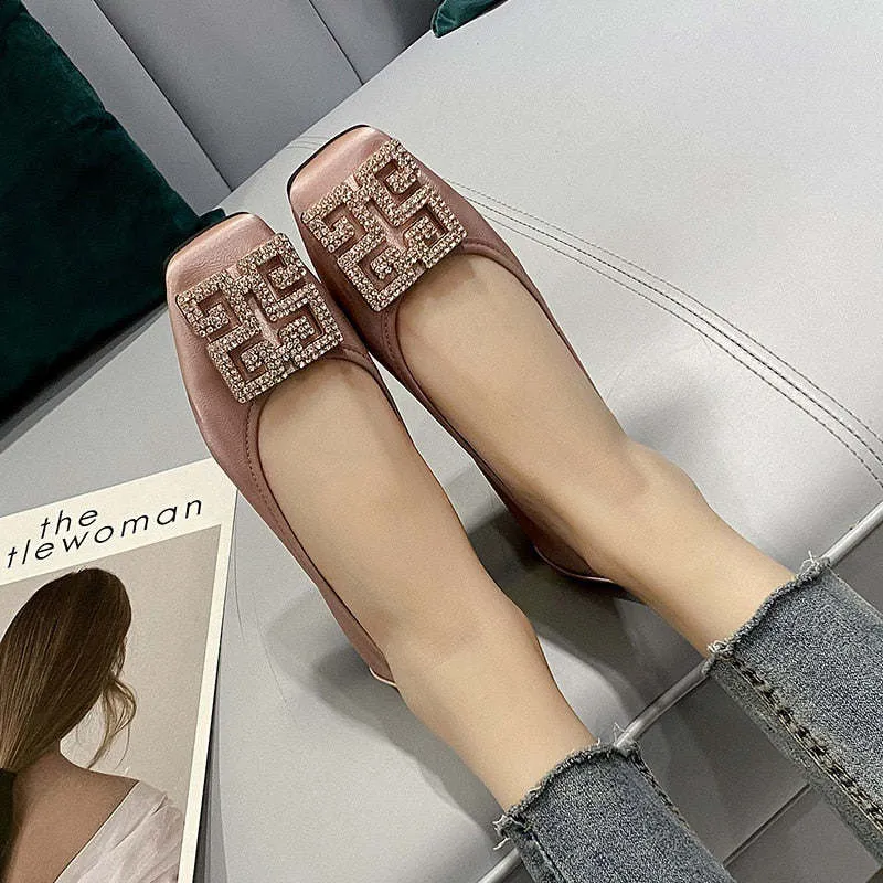 Comemore Leather Slip on Shoes for Women Ballet Flats Shallow Female Flat Shoe