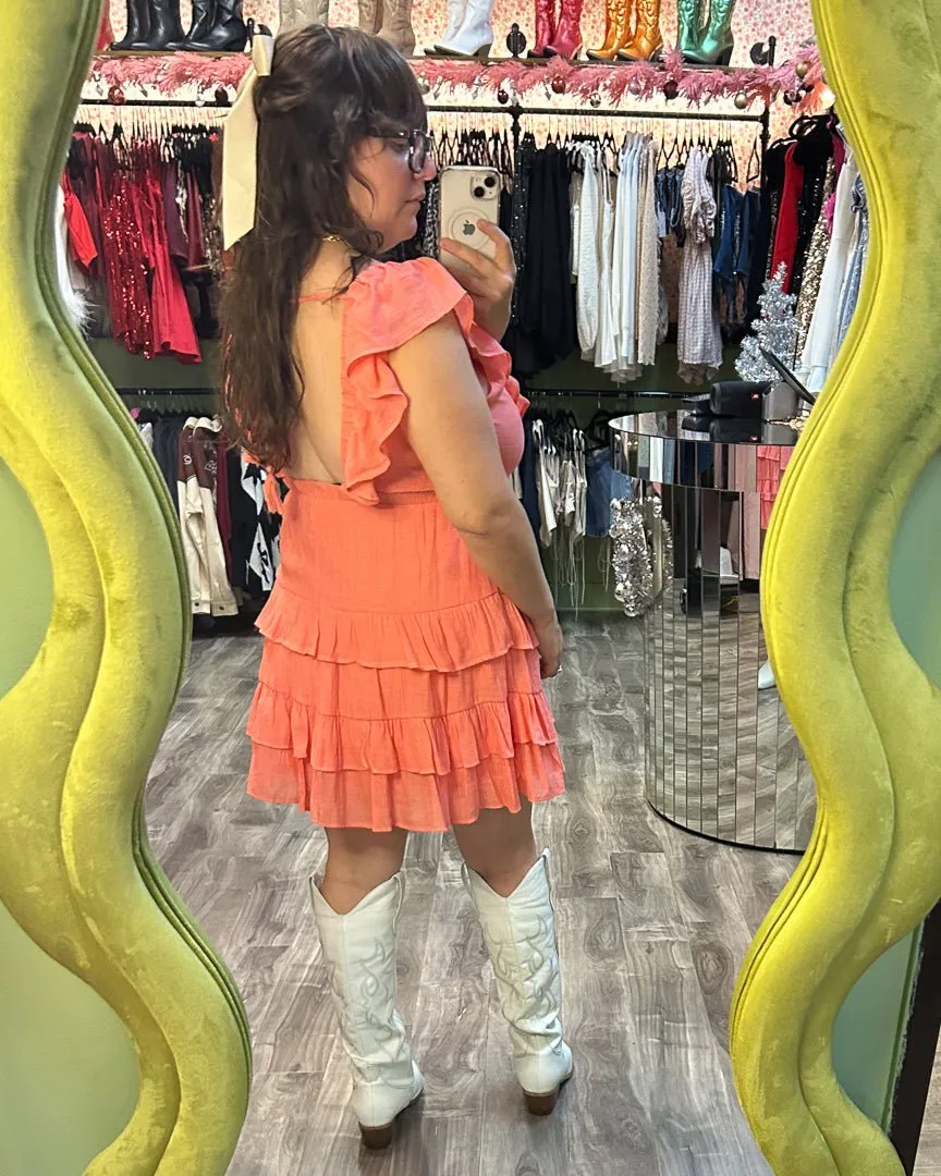 Coral Short Sleeve Mini Dress