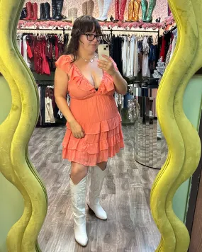 Coral Short Sleeve Mini Dress