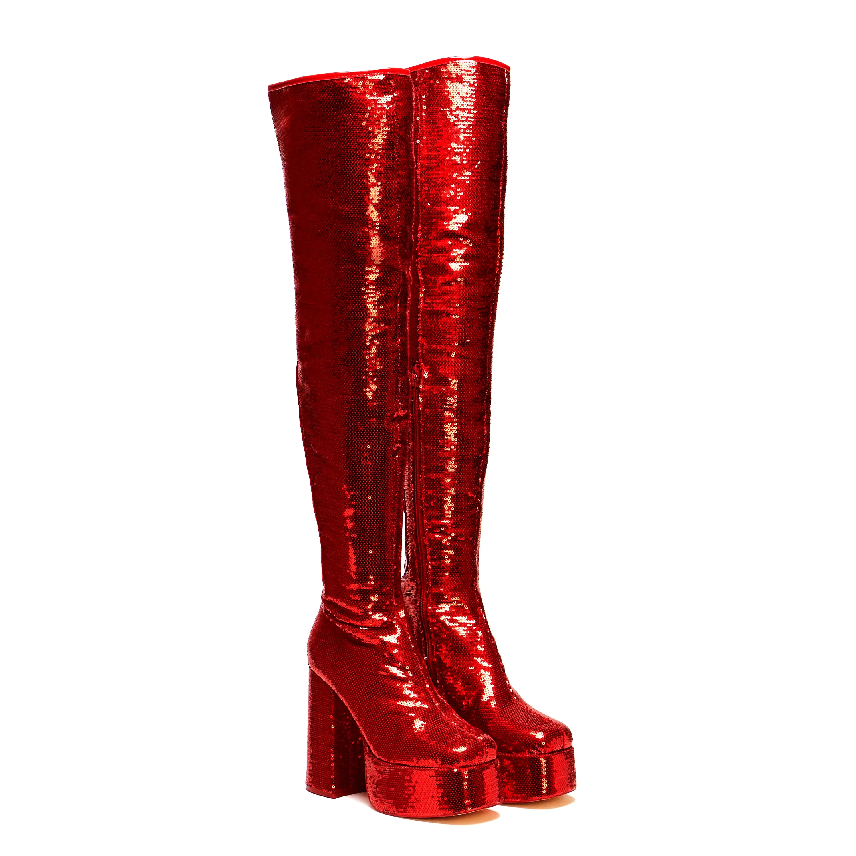 Creature of the Night Sequin Long Boots - Red