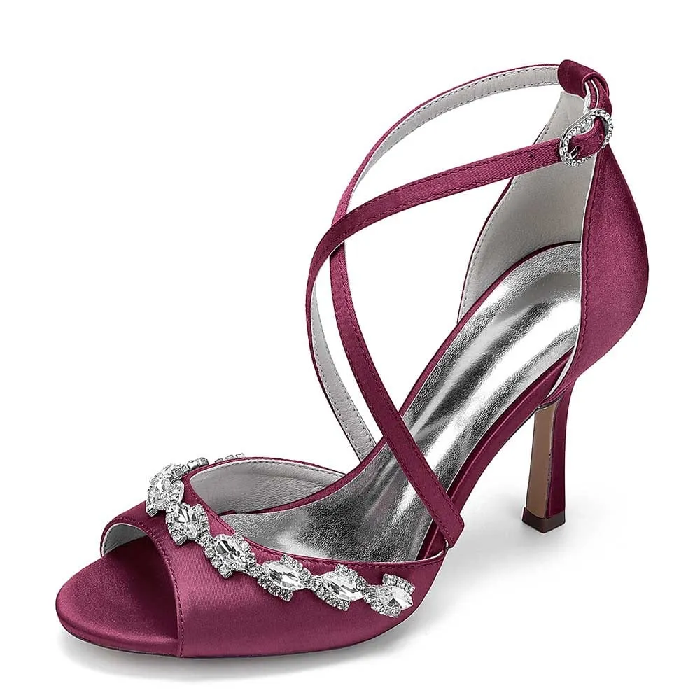 Cross Strap Bridal Sandals Hand-Made Wedding Shoes Dress Heels With Crystals