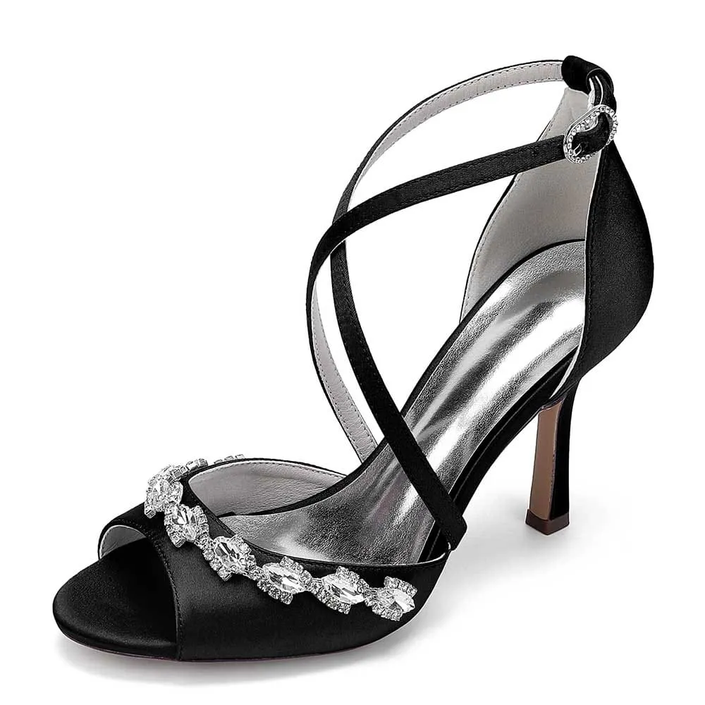 Cross Strap Bridal Sandals Hand-Made Wedding Shoes Dress Heels With Crystals