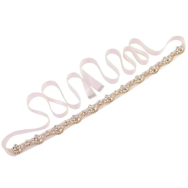Crystal and Pearl Embellished Bridal Belt, Gold Wedding Dress Belt, Organza Sash 1931