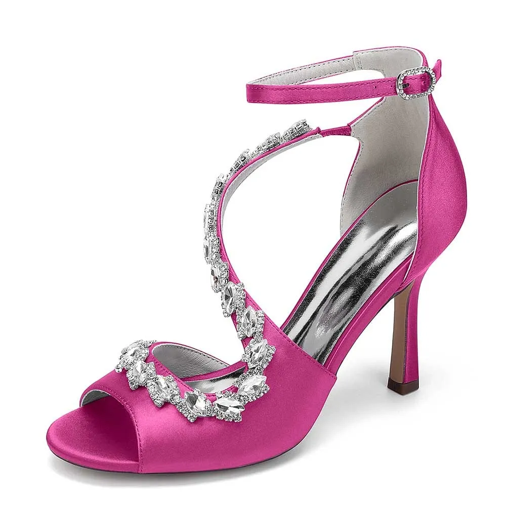 Crystal Cross Strap Sandals Prom Heels Hand-Made Wedding Shoes Dress Heels