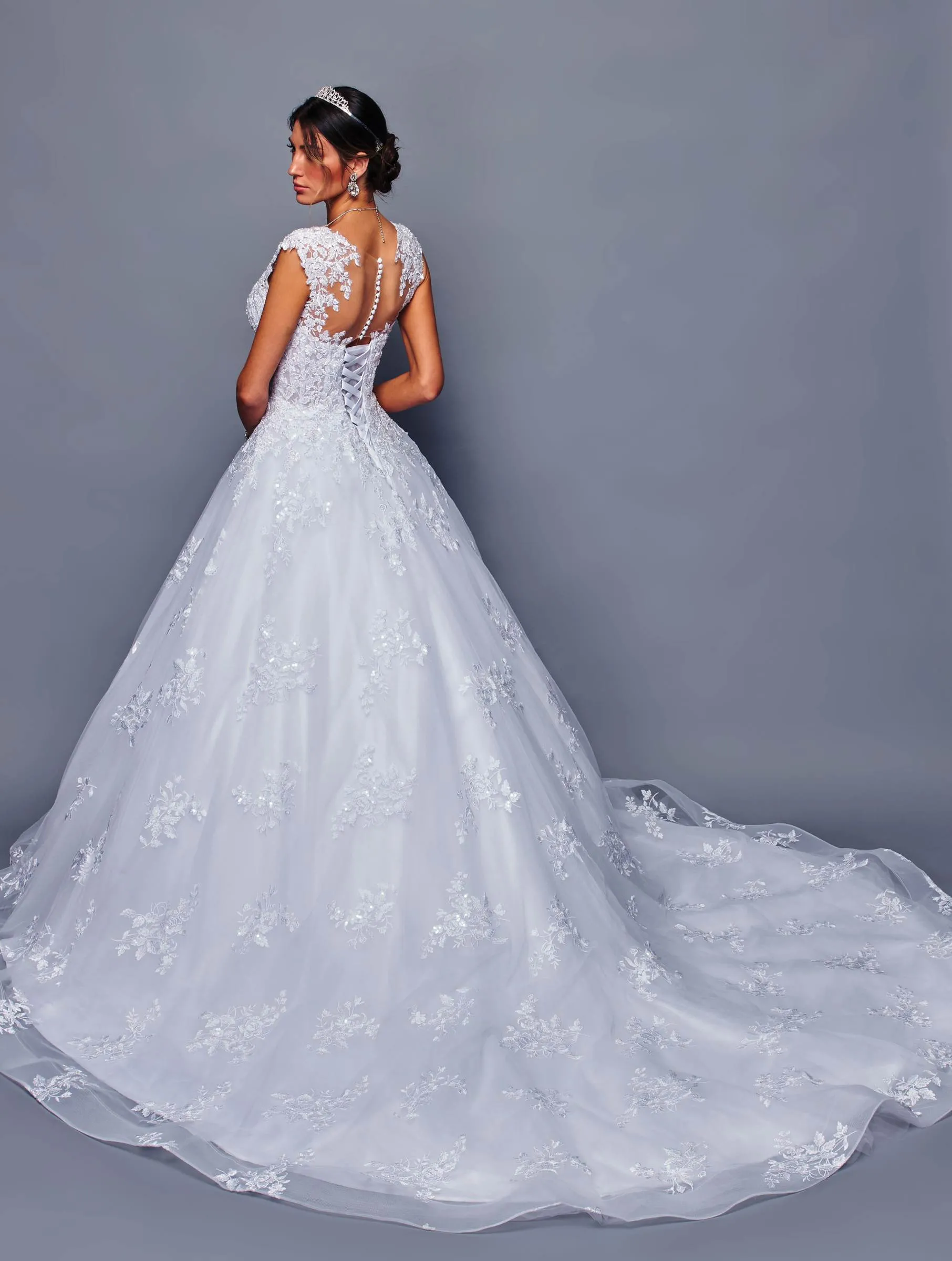 DeKlaire Bridal 480 Cap Sleeve Illusion V-Neck A-Line Wedding Ball Gown