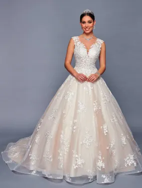 DeKlaire Bridal 480 Cap Sleeve Illusion V-Neck A-Line Wedding Ball Gown