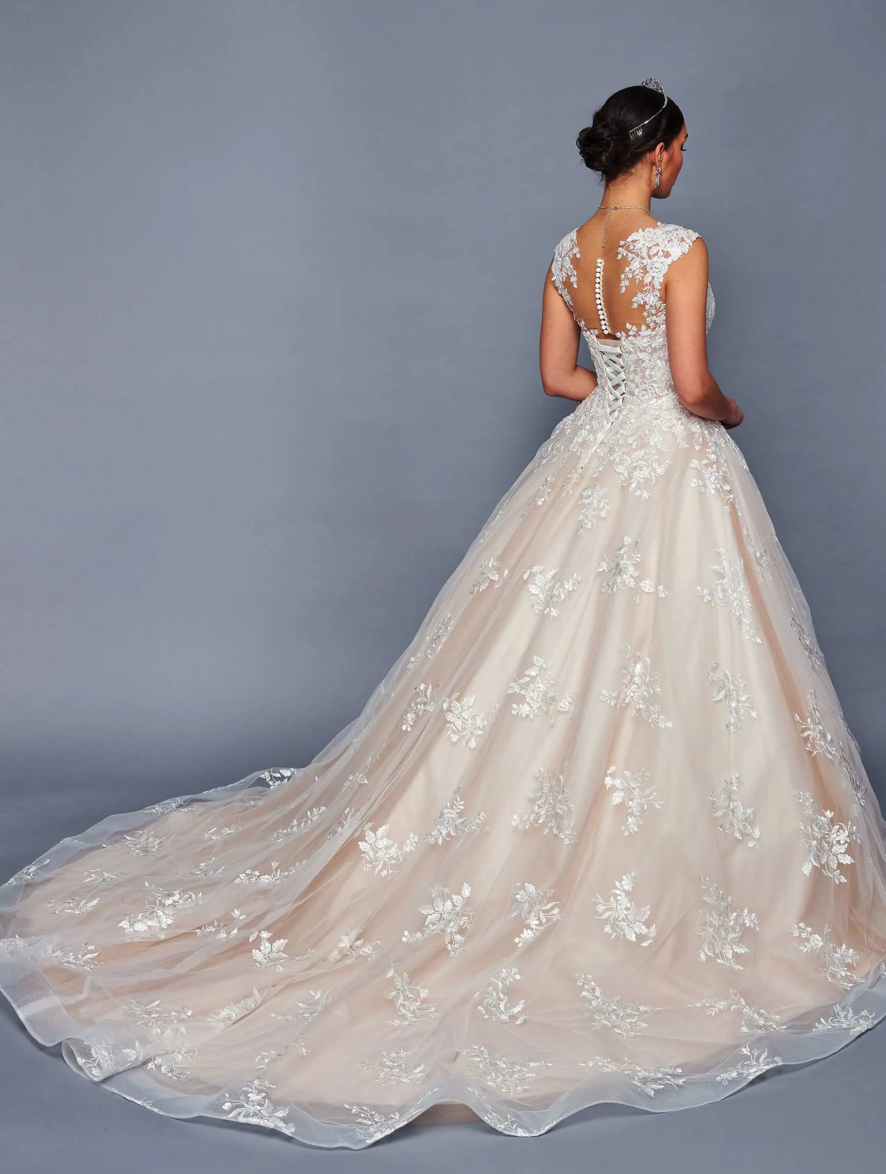 DeKlaire Bridal 480 Cap Sleeve Illusion V-Neck A-Line Wedding Ball Gown