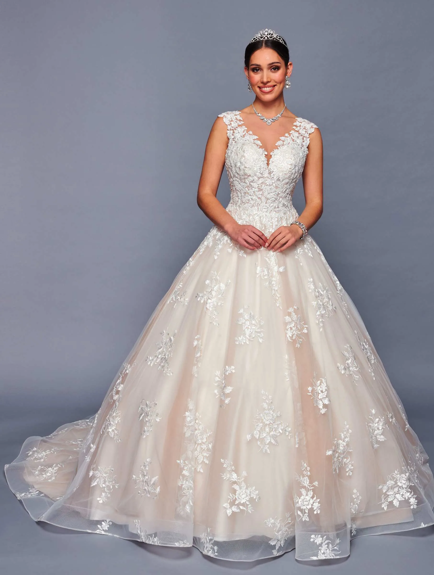 DeKlaire Bridal 480 Cap Sleeve Illusion V-Neck A-Line Wedding Ball Gown