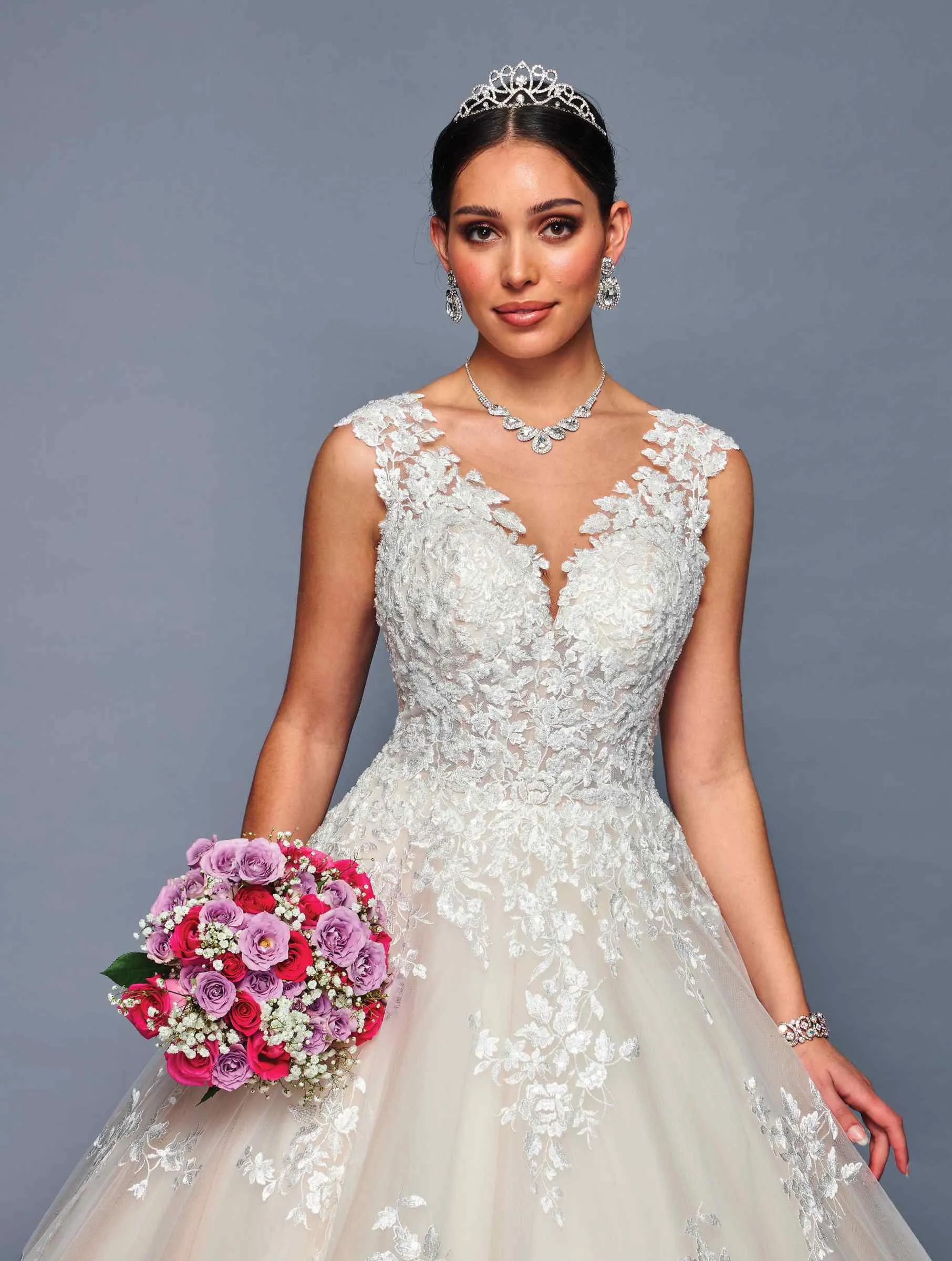 DeKlaire Bridal 480 Cap Sleeve Illusion V-Neck A-Line Wedding Ball Gown