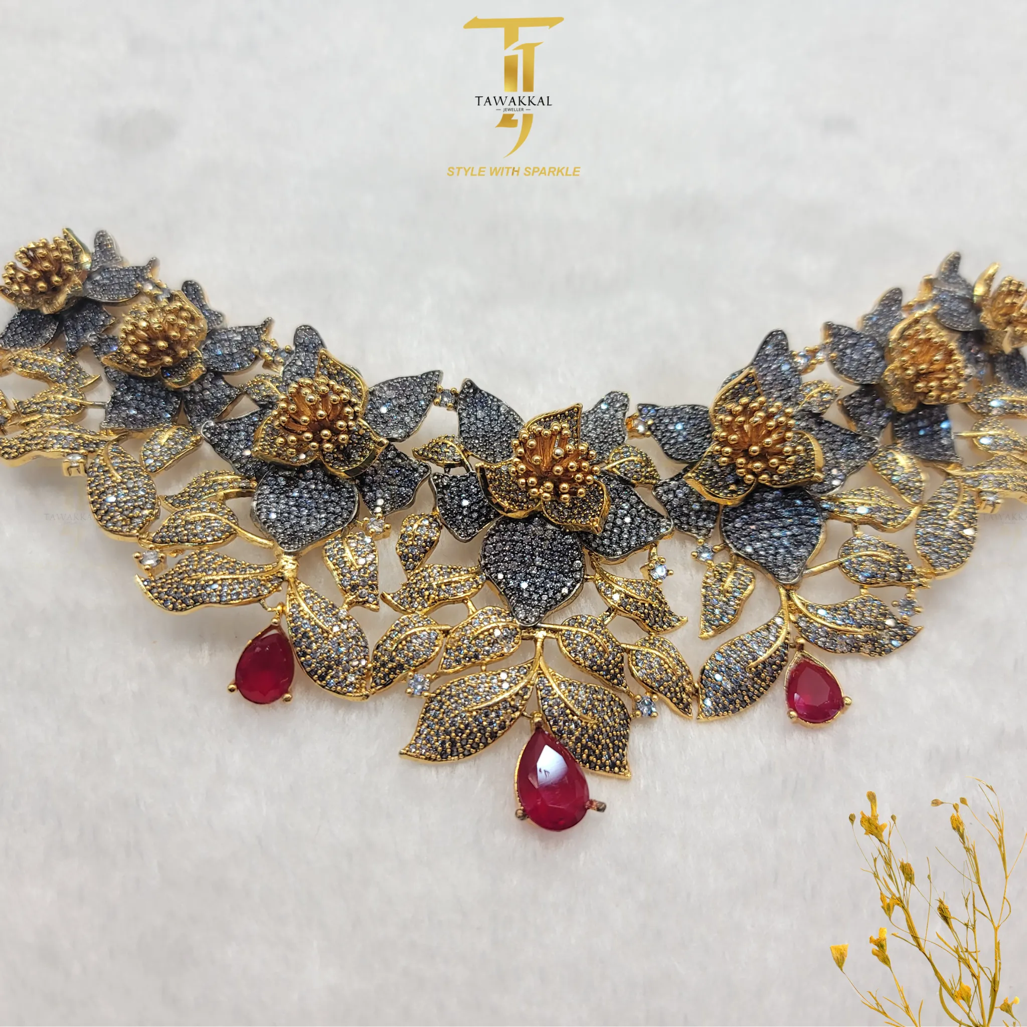 Designer’s Floral Gold-Plated Bridal Set