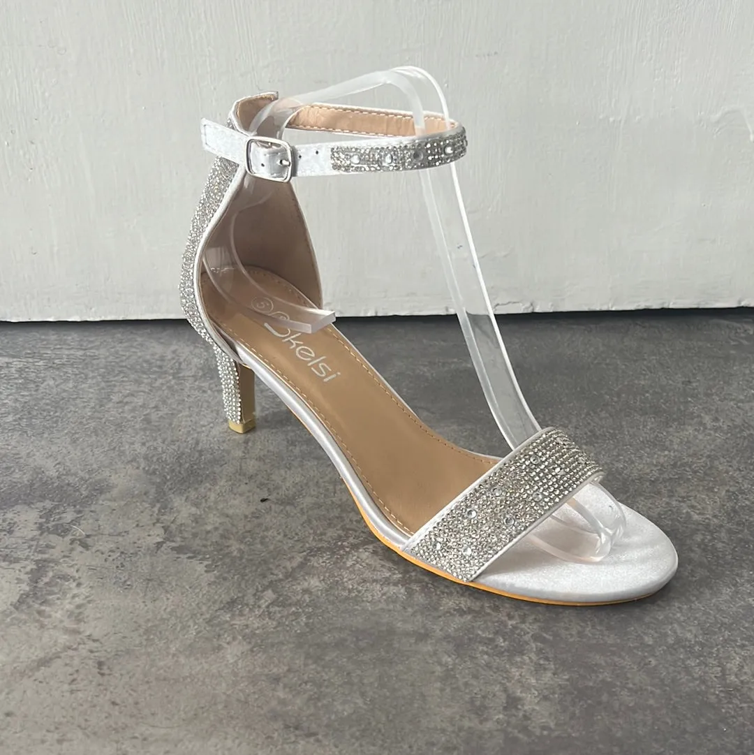 Diamanté ankle strap prom shoe  silver