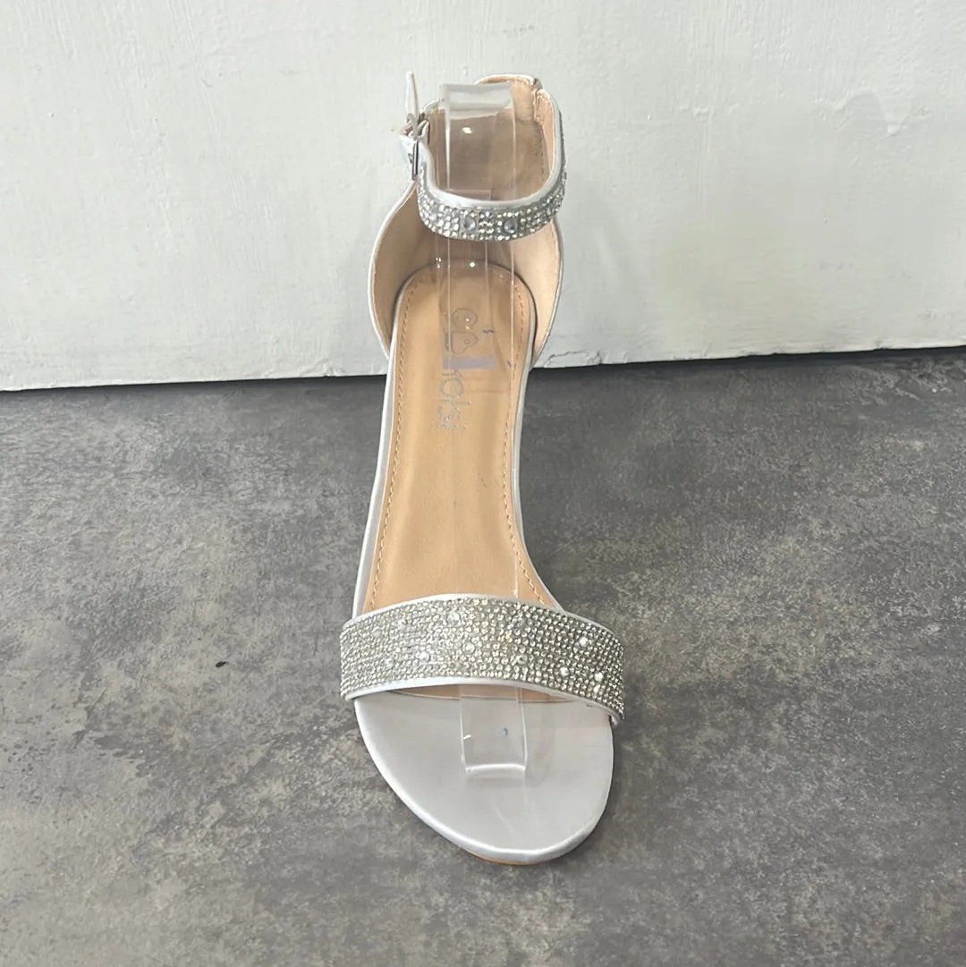 Diamanté ankle strap prom shoe  silver