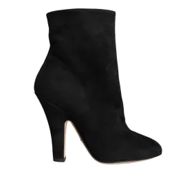 Dolce & Gabbana Black Suede Leather Mid Calf Boots Shoes
