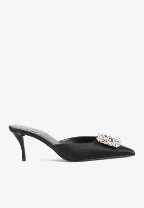 Efflorescence 65 Crystal Buckle Satin Mules