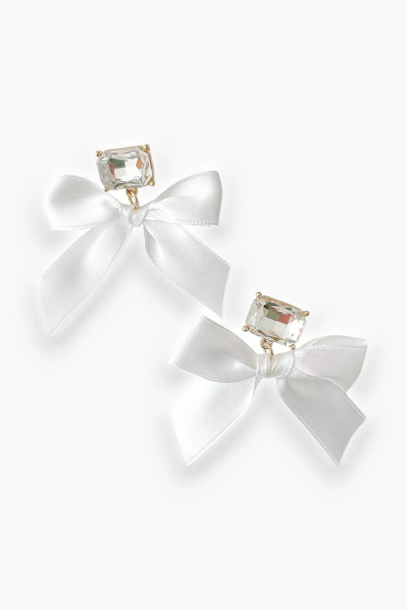 Elegant White Satin Bow Earrings