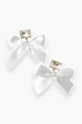 Elegant White Satin Bow Earrings