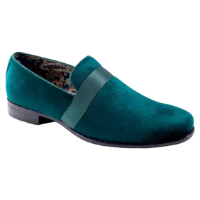 Emerald Green Velvet Men's Shoe Slip-on with a satin ribbon Loafer