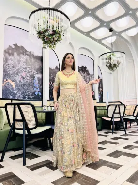 Emirati wedding outfits for Women Shanaya Gold and Pink Sequins Floral Lehenga (Ready-to-Wear)