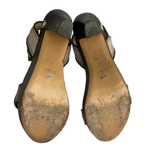 EMPORIO ARMANI Monogram Nude Strapped Brown Leather Sole Platform Sandals, Size 40