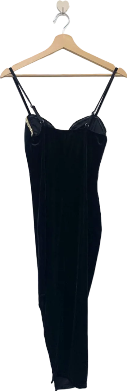 Fashion Nova Black Embellished Velvet Midi Dress XS
