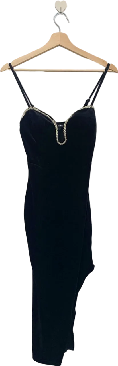 Fashion Nova Black Embellished Velvet Midi Dress XS
